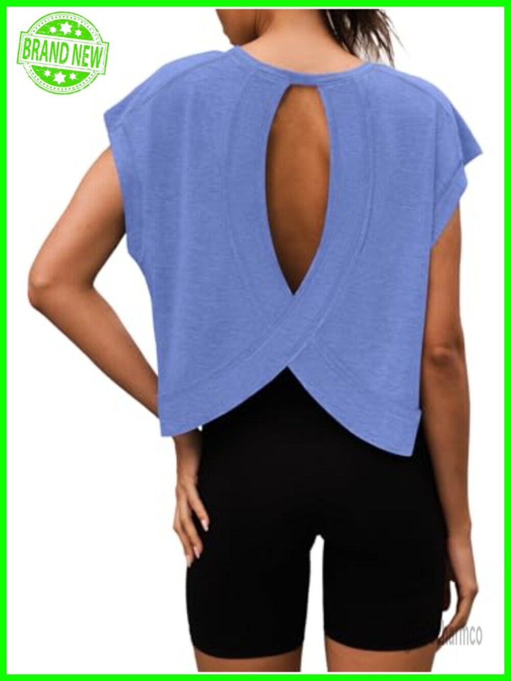 Open Back Crop Tee - Short Sleeve Yoga Gym Shirt - Picture 6 of 7